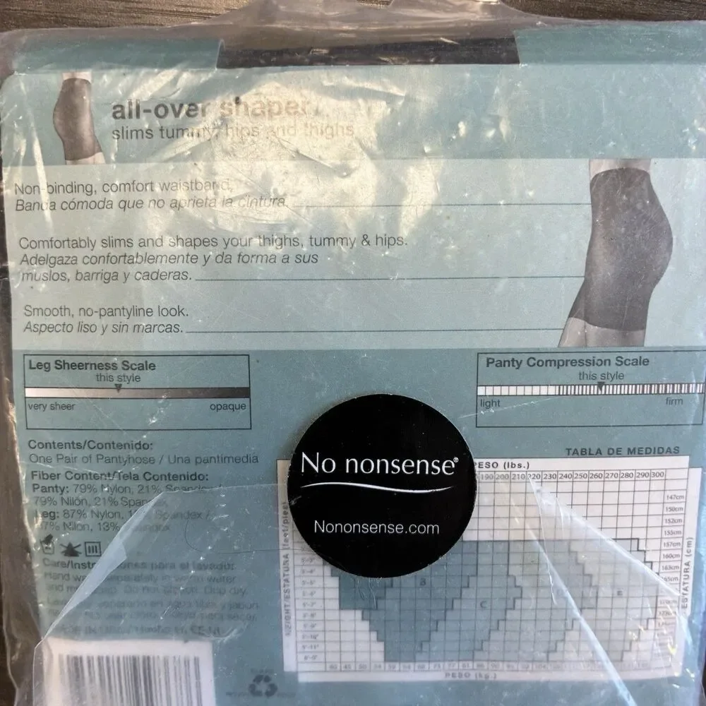 No Nonsense Great Shapes MIDNIGHT BLACK Sheer Pantyhose All-Over Shaper Size C